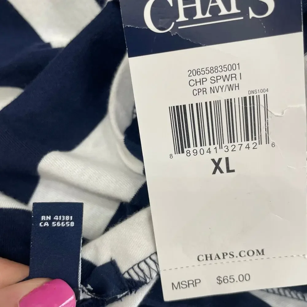 Chaps New Navy White Striped A-Line Midi Skirt XL Coastal -Preppy